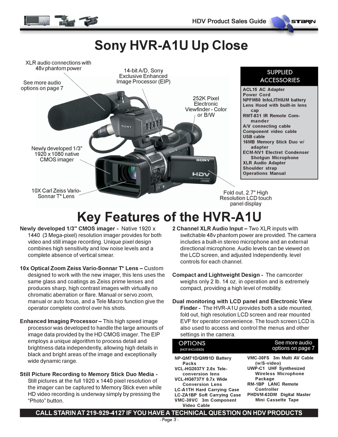 Sony HVRM10U manual Sony HVR-A1U Up Close, Key Features of the HVR-A1U 