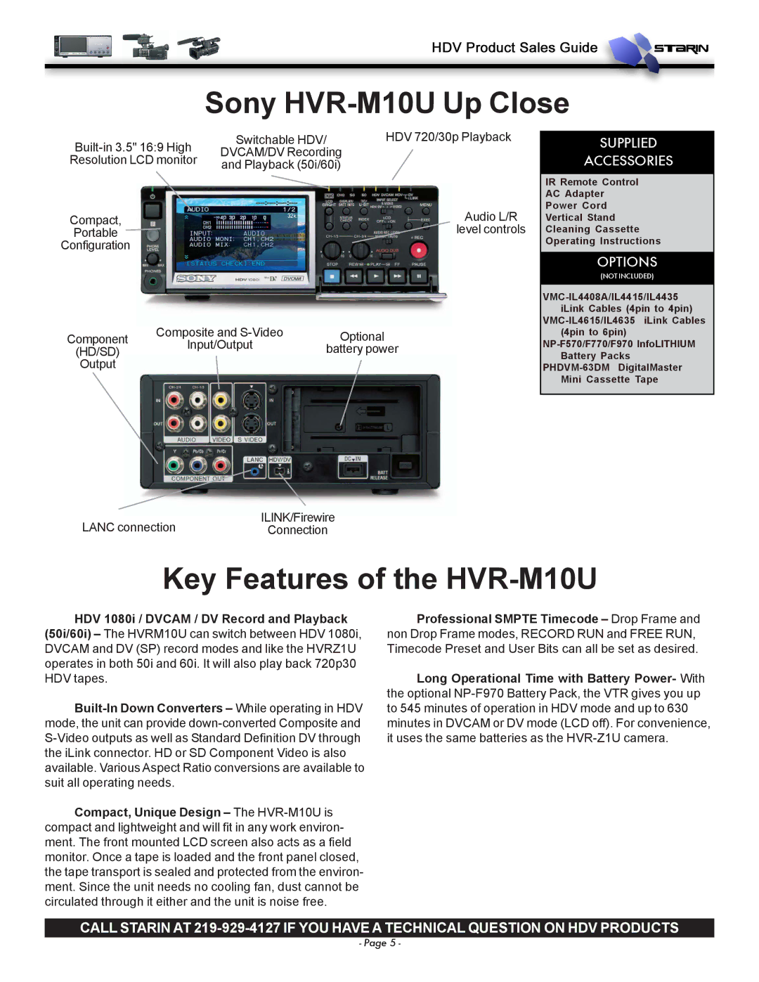 Sony HVRM10U manual Sony HVR-M10U Up Close, Key Features of the HVR-M10U 