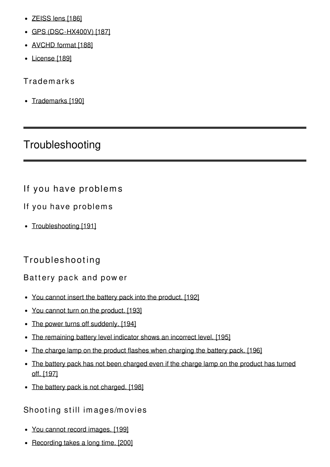 Sony DSC-HX400, HX400V manual Troubleshooting, If you have problems 