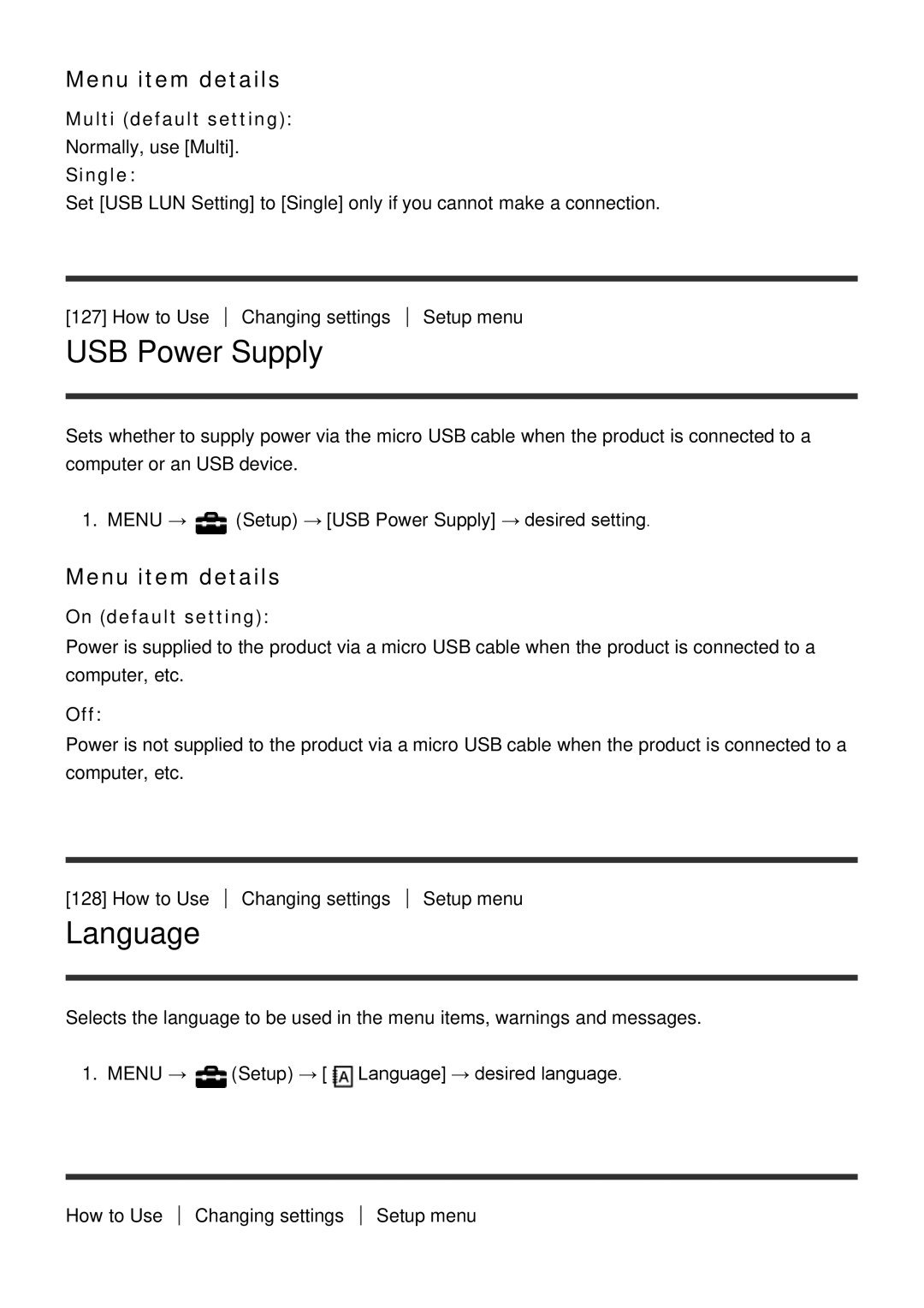 Sony HX400V, DSC-HX400 manual USB Power Supply, Language, Single 