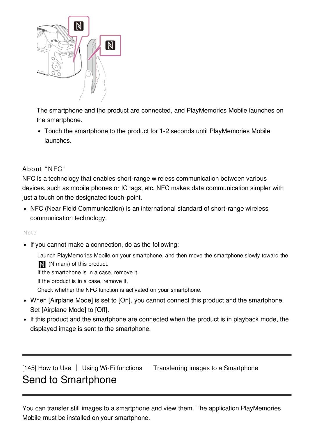 Sony HX400V, DSC-HX400 manual Send to Smartphone, About NFC 