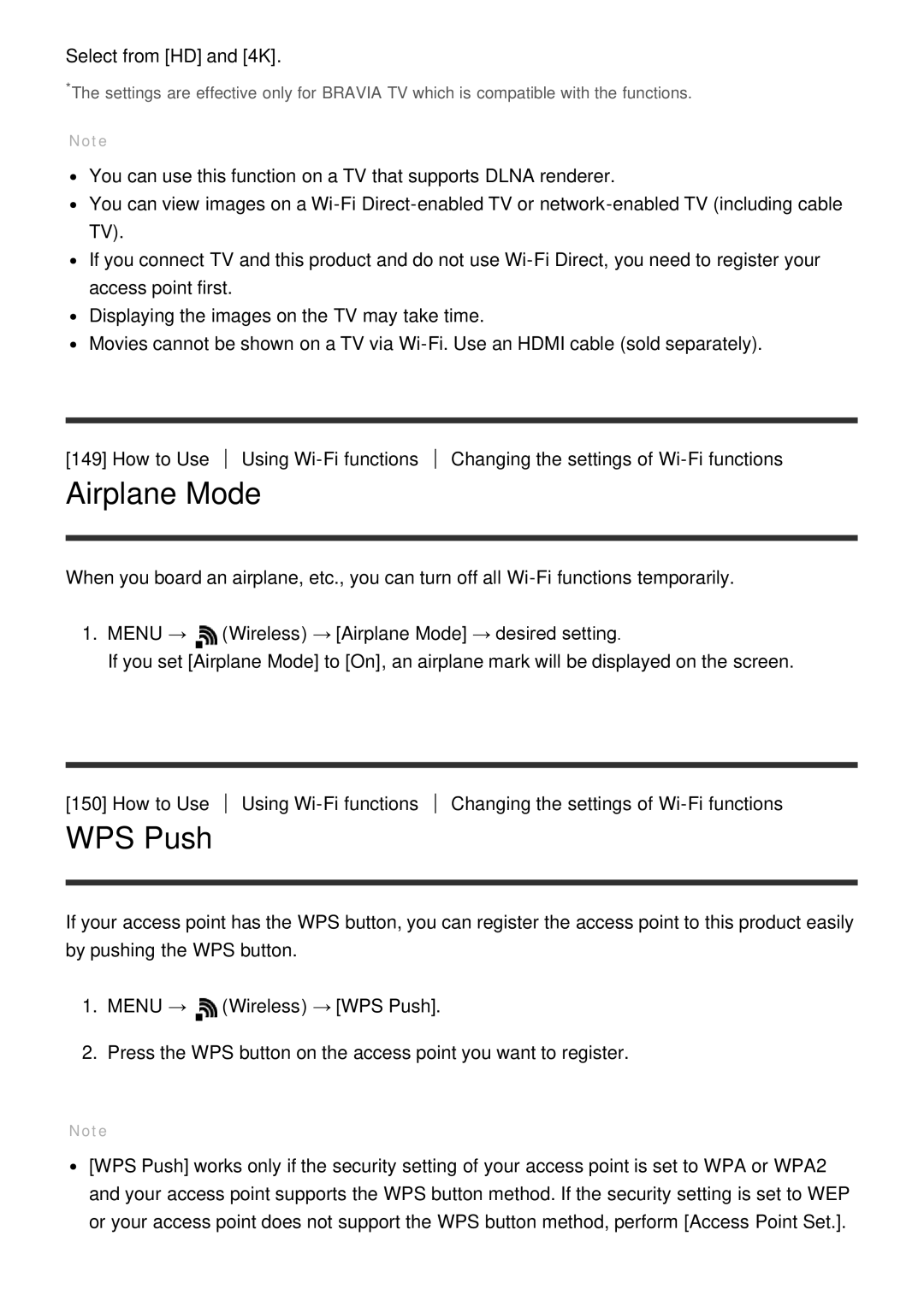 Sony DSC-HX400, HX400V manual Airplane Mode, WPS Push 