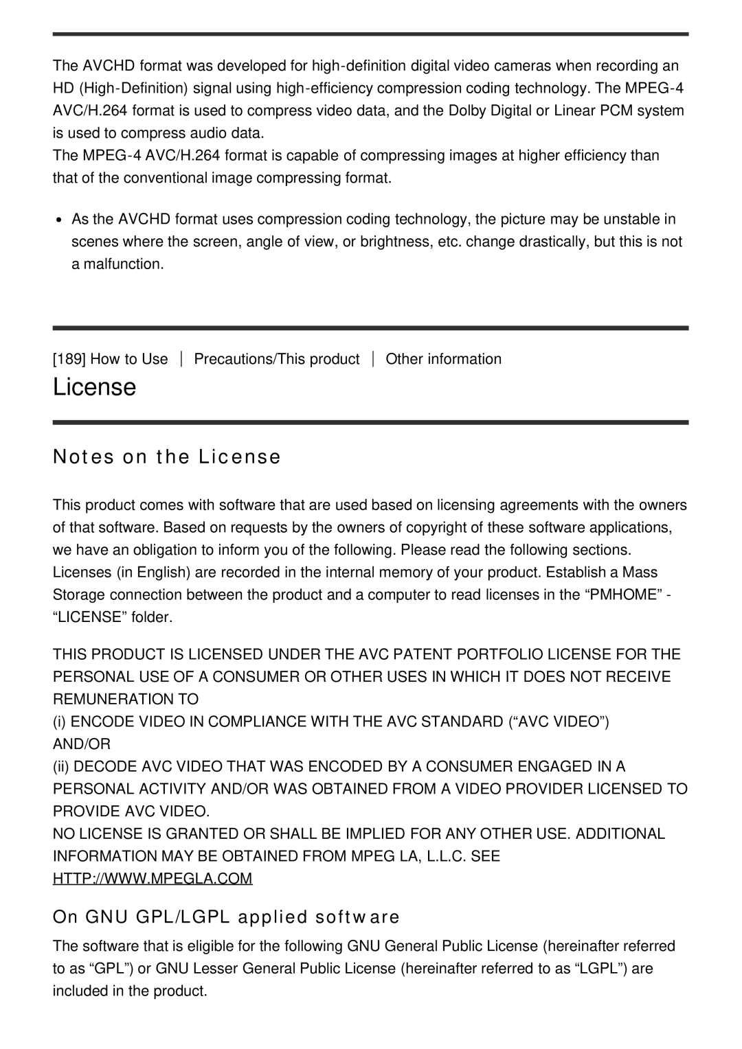 Sony HX400V, DSC-HX400 manual License, On GNU GPL/LGPL applied software 