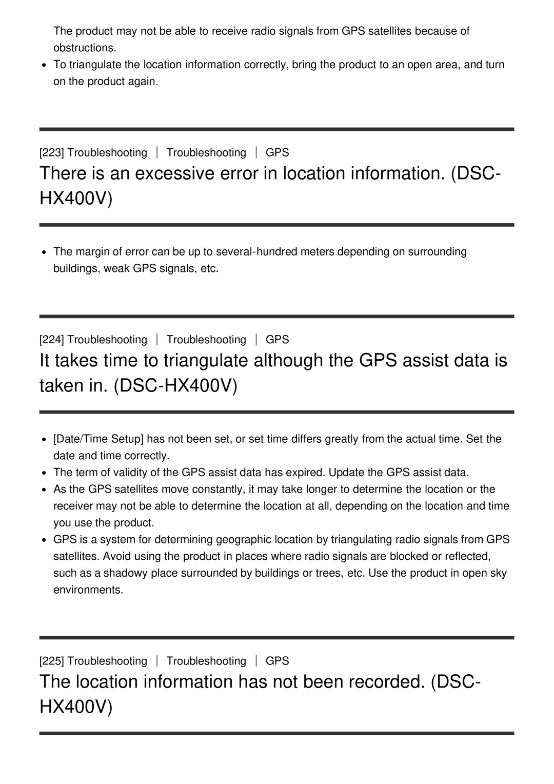 Sony DSC-HX400 manual Location information has not been recorded. DSC- HX400V 