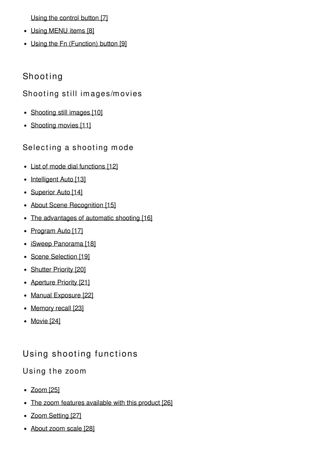 Sony HX400V manual Using shooting functions, Shooting still images/movies, Selecting a shooting mode, Using the zoom 