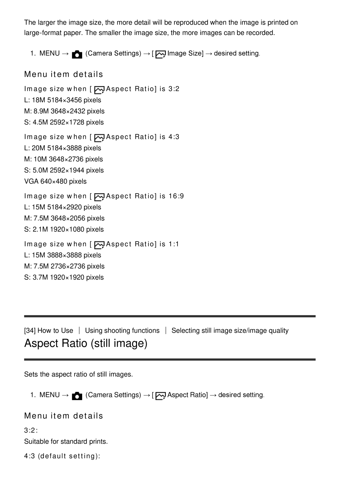 Sony HX400V, DSC-HX400 manual Aspect Ratio still image, Image size when Aspect Ratio is, Default setting 