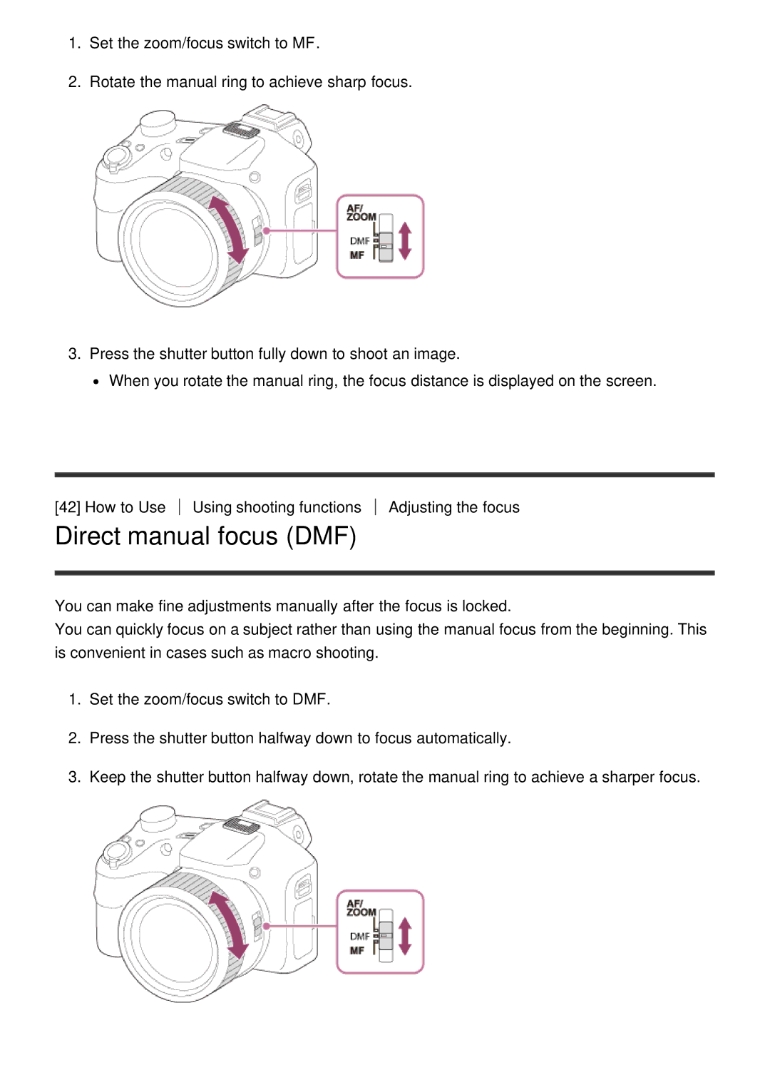 Sony DSC-HX400, HX400V Direct manual focus DMF 