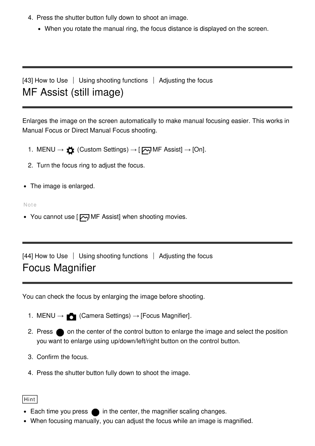 Sony HX400V, DSC-HX400 manual MF Assist still image, Focus Magnifier 