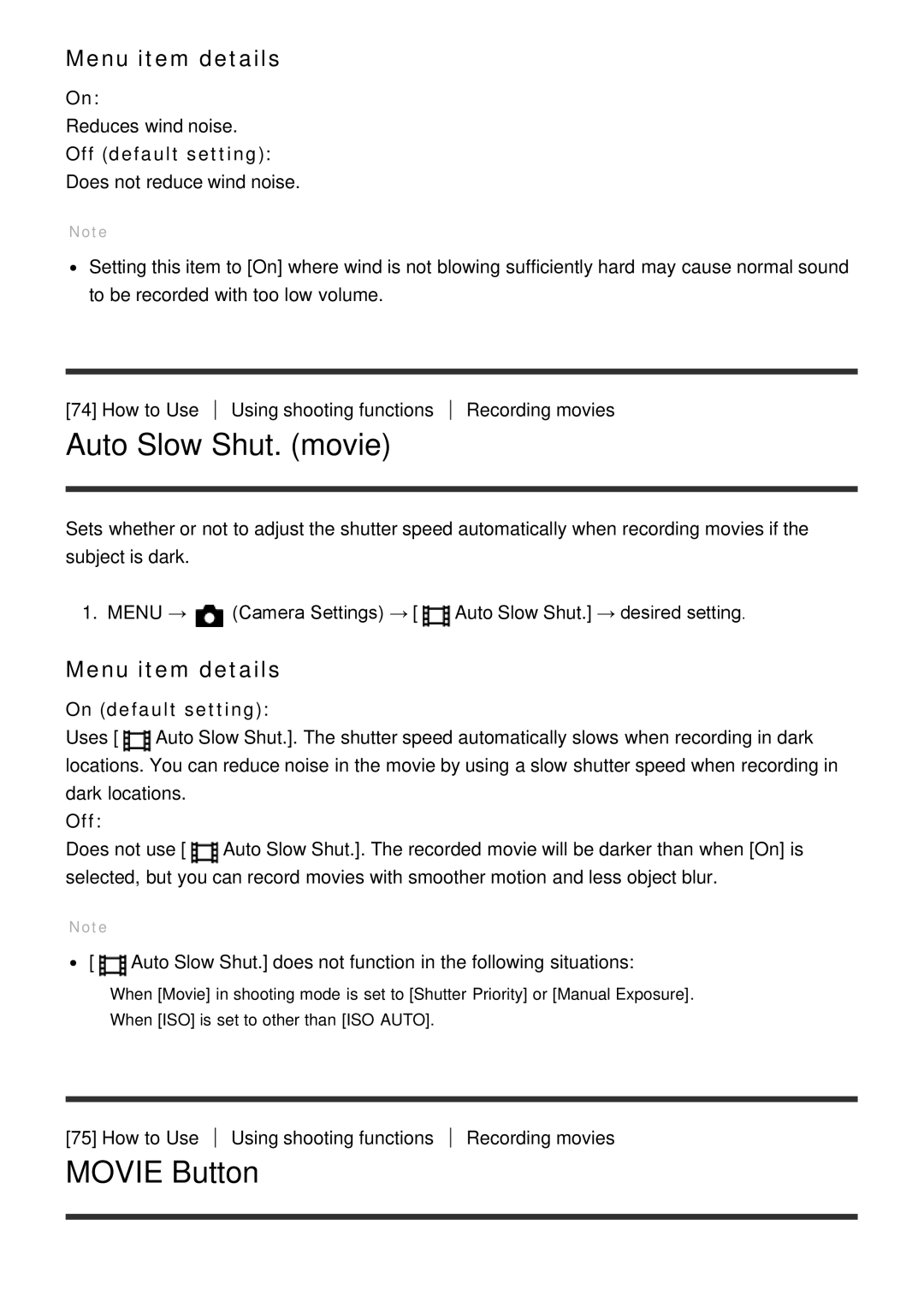 Sony HX400V, DSC-HX400 manual Auto Slow Shut. movie, Movie Button 