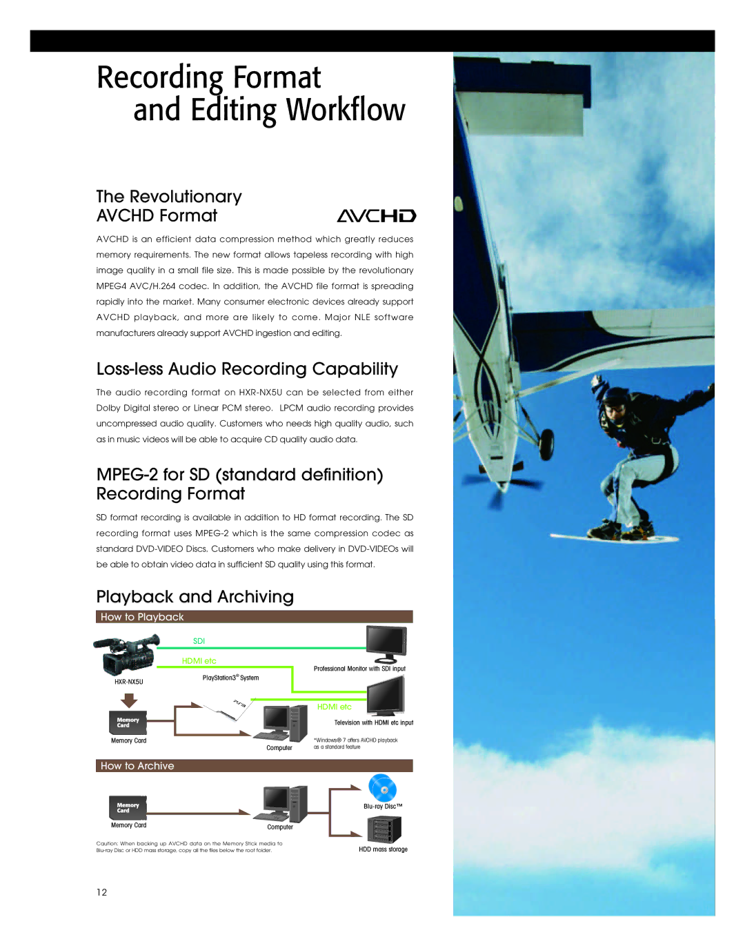 Sony HXR-NX5U manual Recording Format Editing Workflow, Revolutionary Avchd Format, Loss-less Audio Recording Capability 