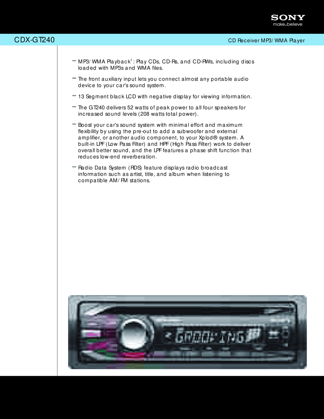 Sony IBAR12ULTRA, IBAR12/20ULTRA manual CDX-GT240 