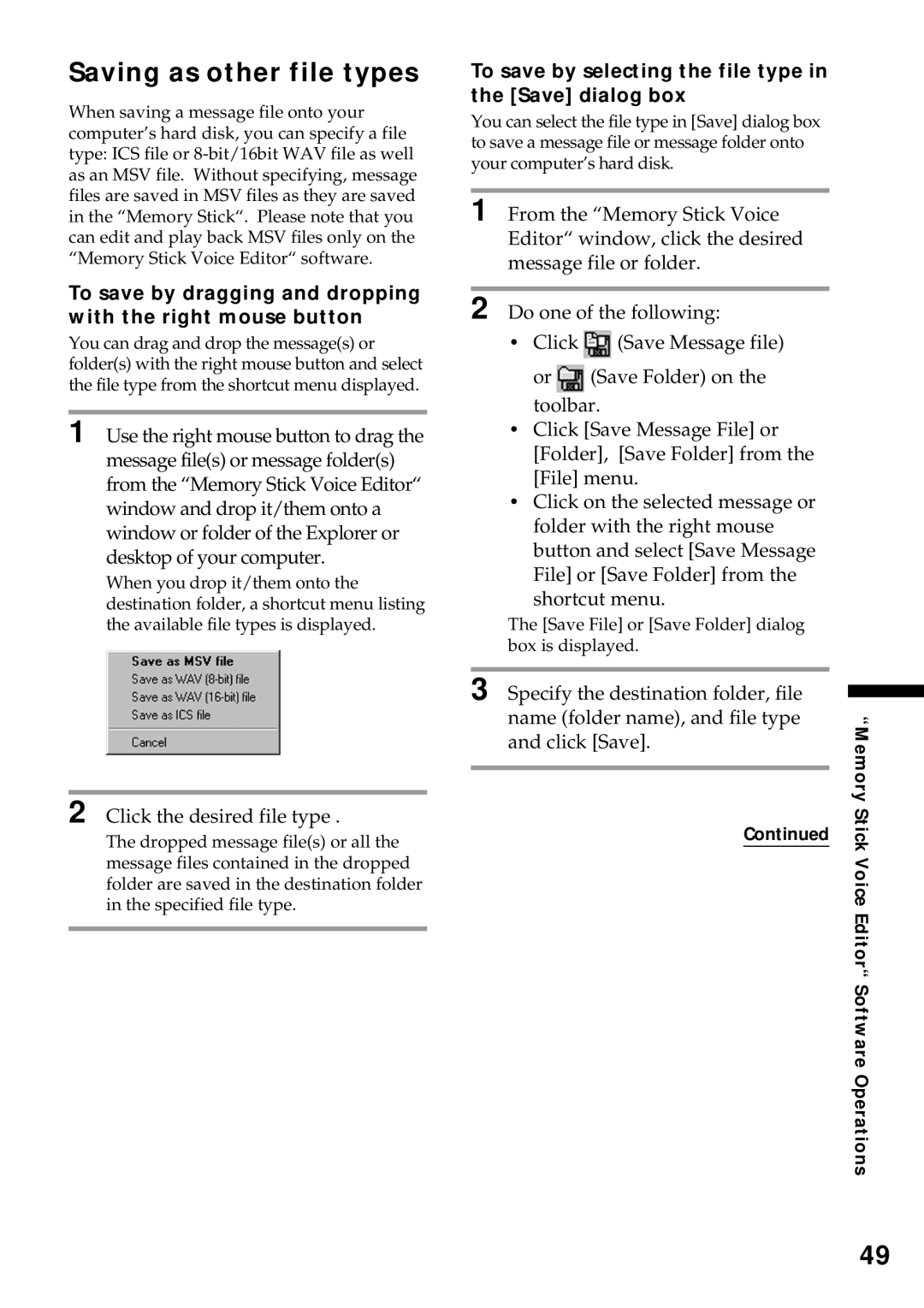 Sony ICD-MS1 operating instructions Saving as other file types, Click the desired file type 