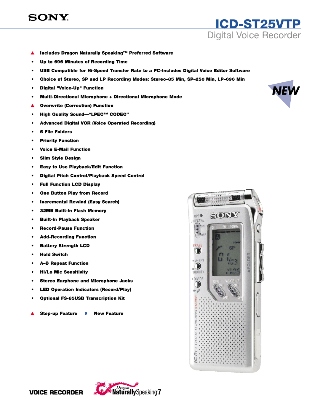 Sony ICD-ST25VTP manual Digital Voice Recorder 