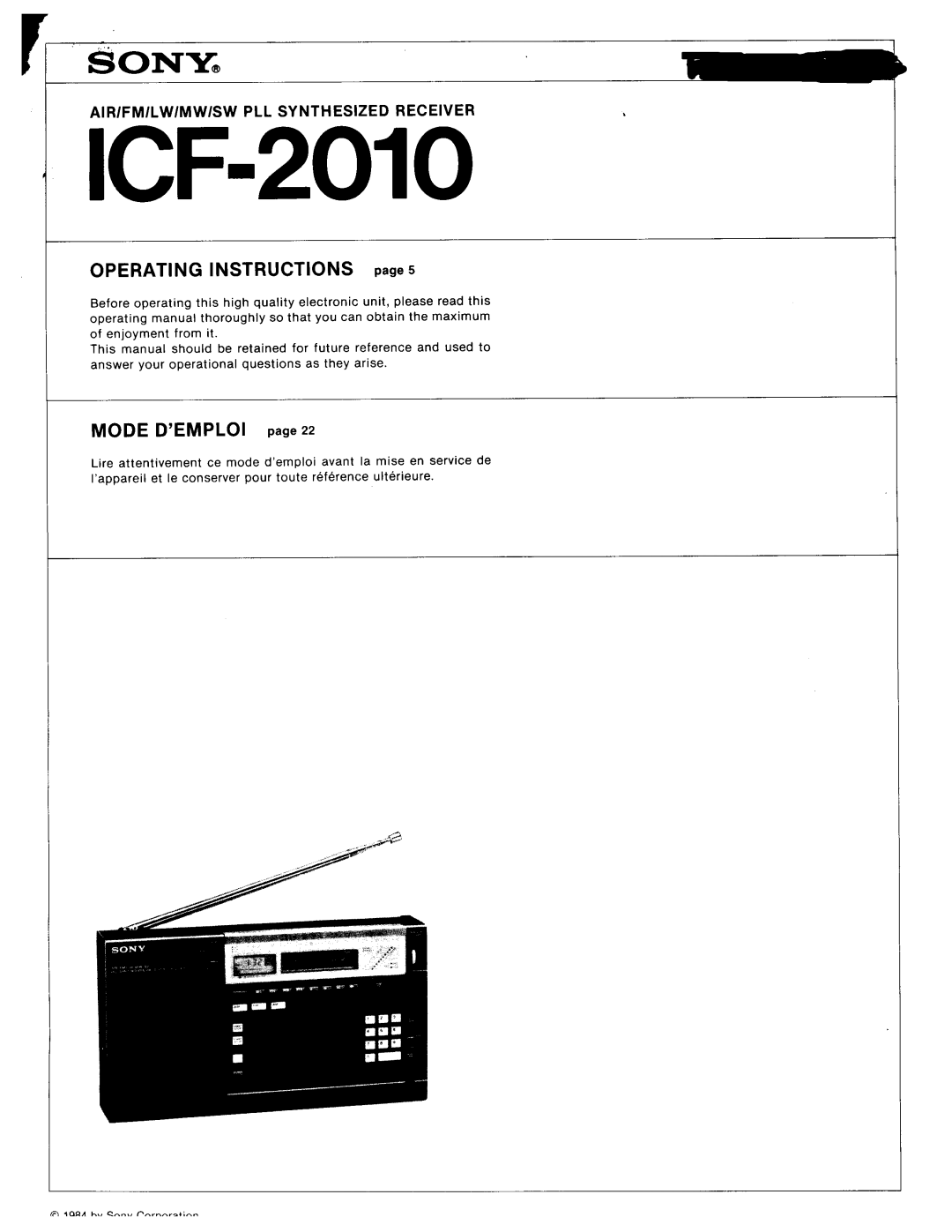 Sony ICF-2010 manual 