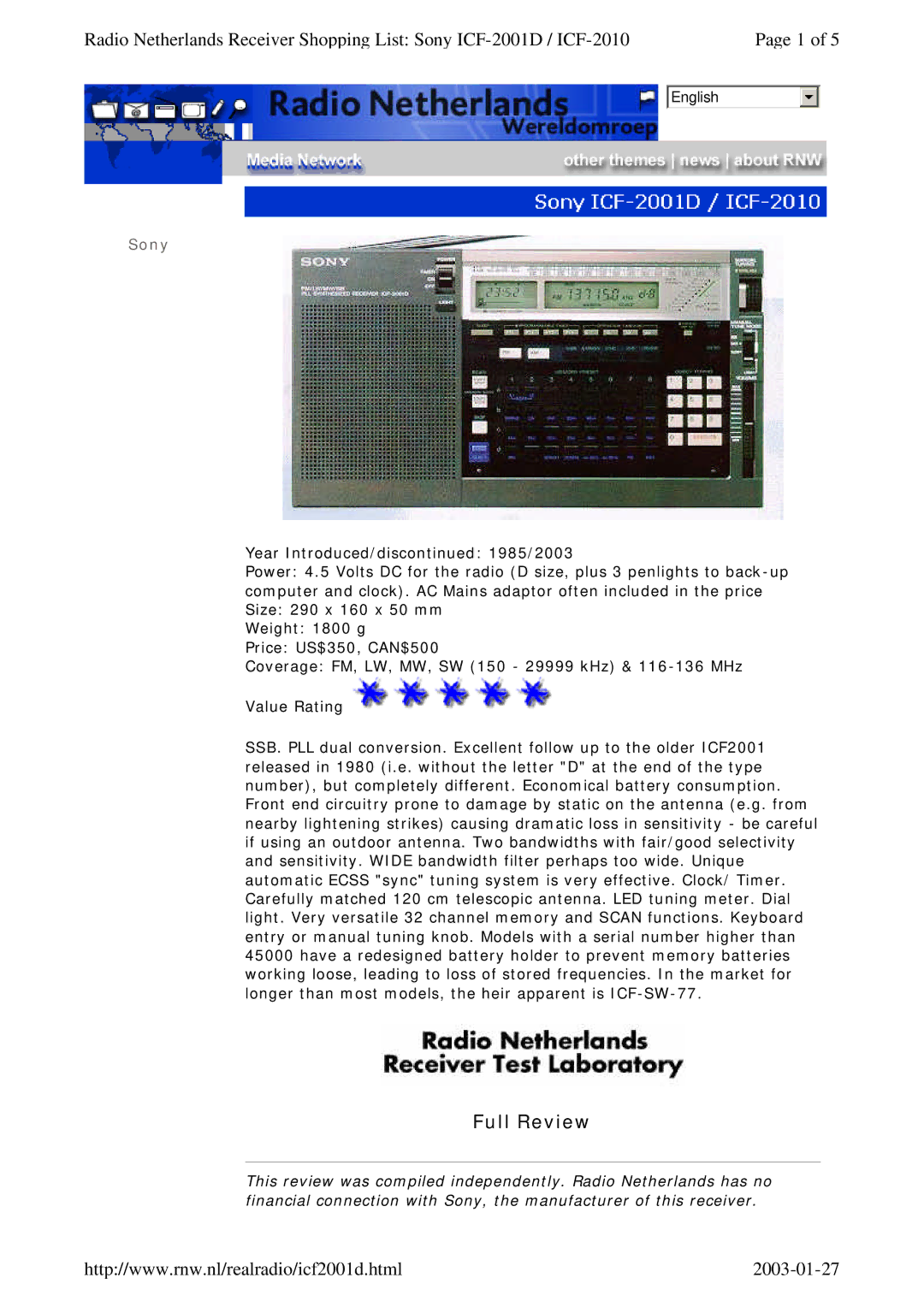 Sony icf 2010 manual Full Review 