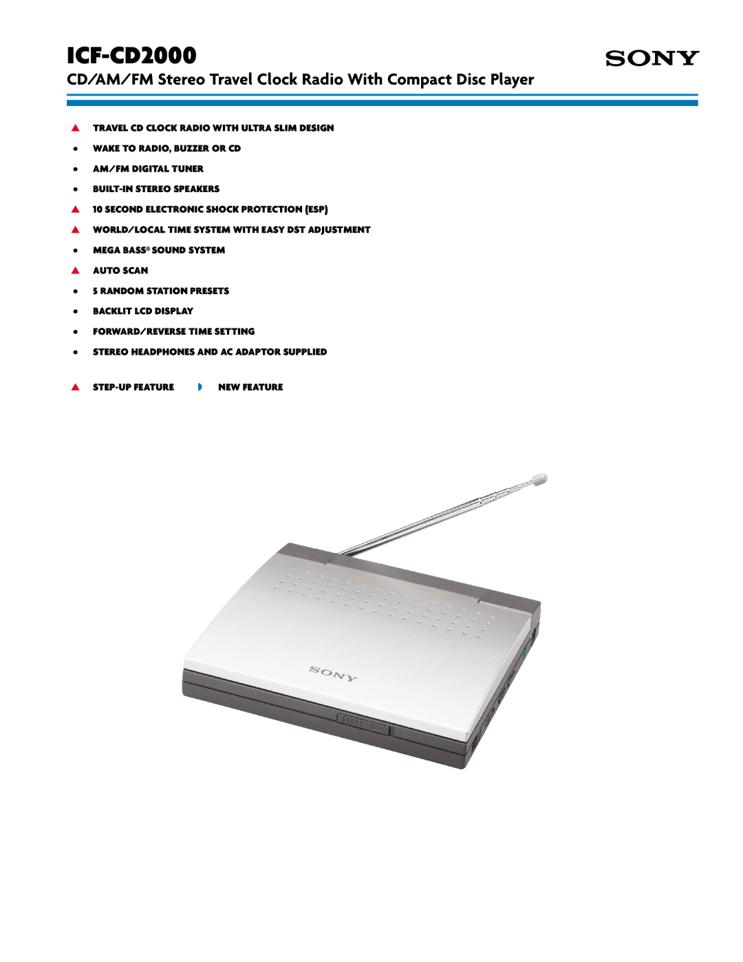 Sony Radio Antenna manual ICF-CD2000, CD/AM/FM Stereo Travel Clock Radio With Compact Disc Player 