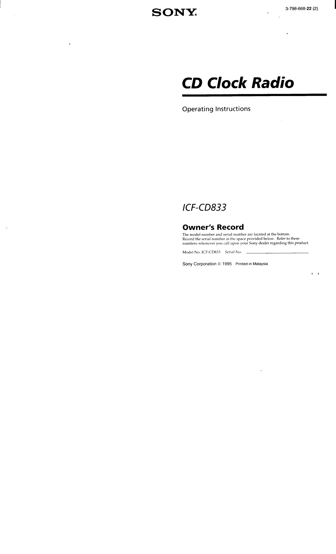 Sony ICF-CD833 manual 