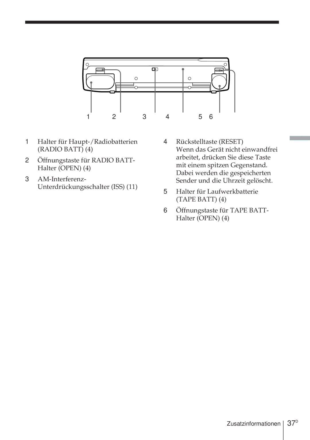 Sony ICF-SW1000TS operating instructions 37D, Unterseite 