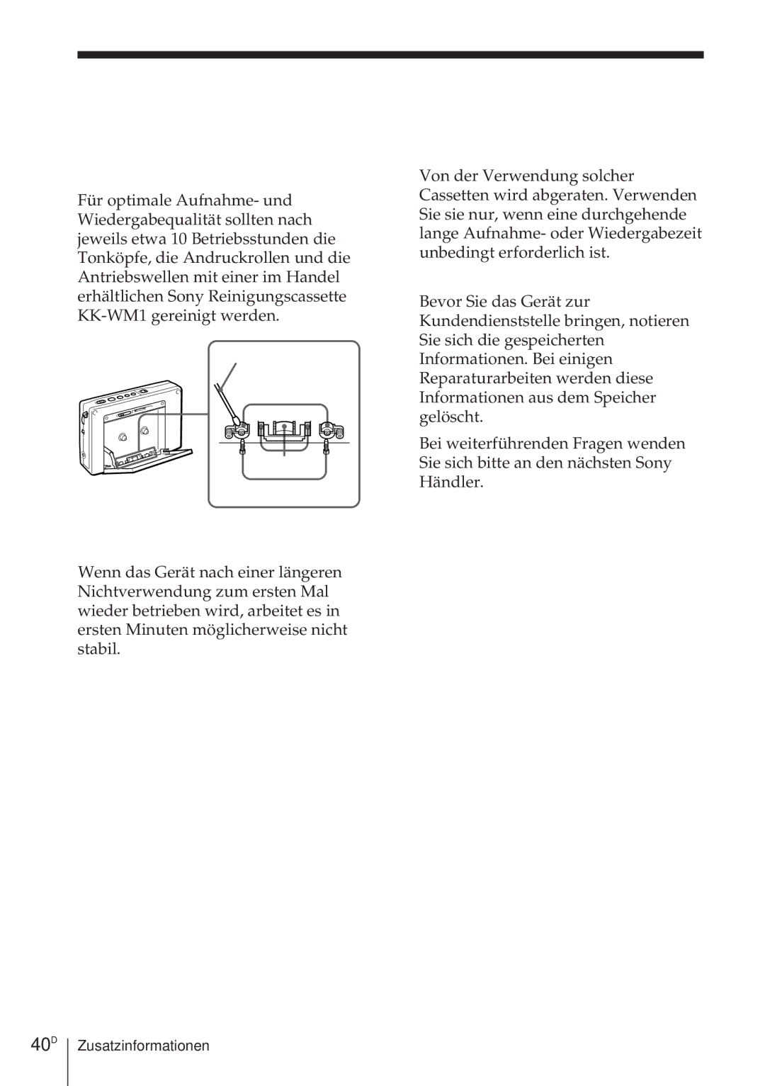 Sony ICF-SW1000TS operating instructions Zum Cassettenlaufwerk, 40D 