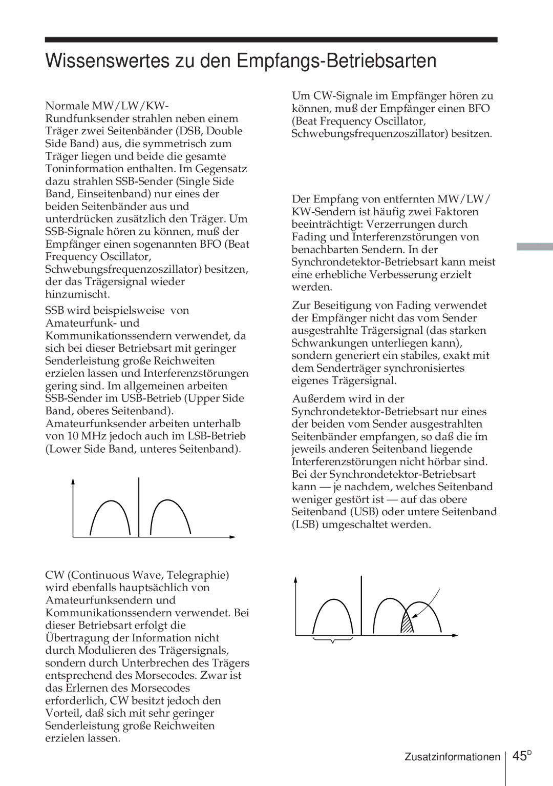 Sony ICF-SW1000TS operating instructions Wissenswertes zu den Empfangs-Betriebsarten, 45D, Was ist SSB?, Was ist CW? 