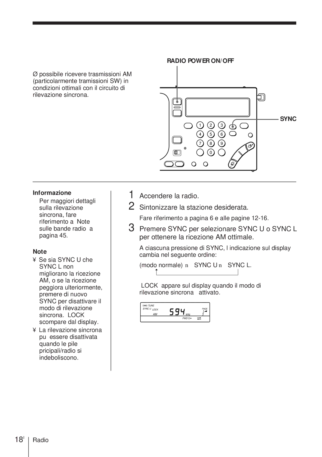 Sony ICF-SW1000TS operating instructions Ricezione di trasmissioni AM ottimali, Rilevazione sincrona, 18I 