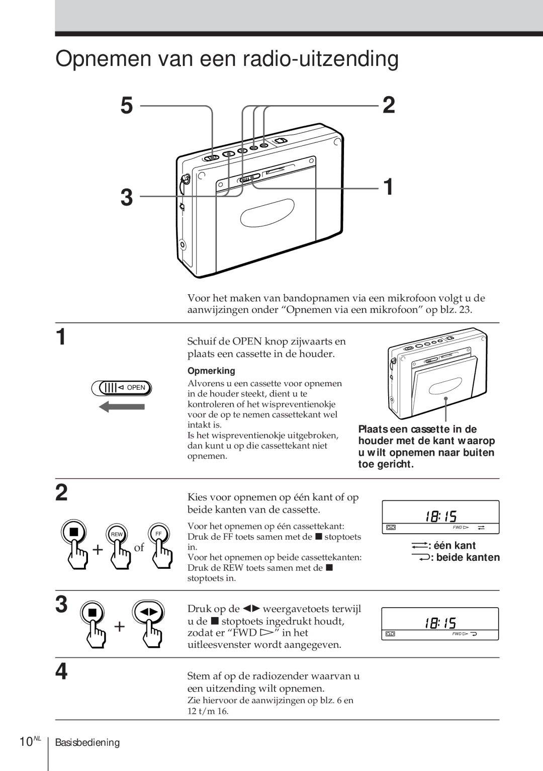 Sony ICF-SW1000TS operating instructions Opnemen van een radio-uitzending, 10NL 