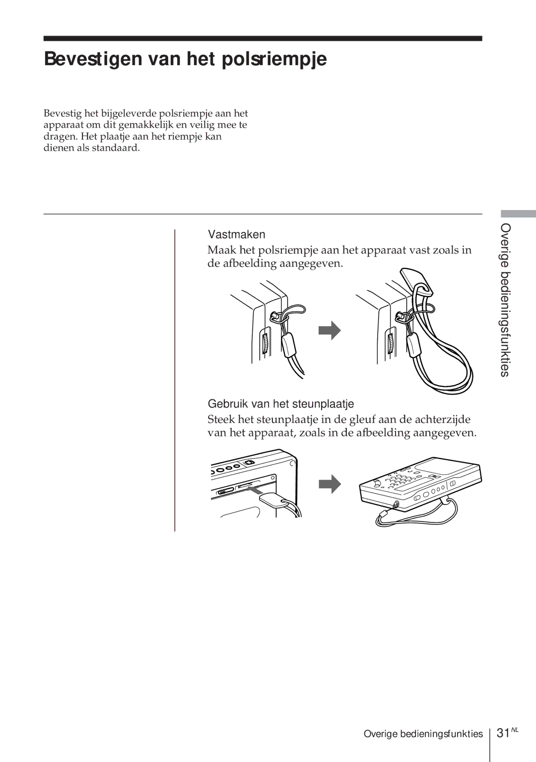 Sony ICF-SW1000TS Bevestigen van het polsriempje, OverigeStroomvoorzieningbedieningsfunkties, 31NL, Vastmaken 