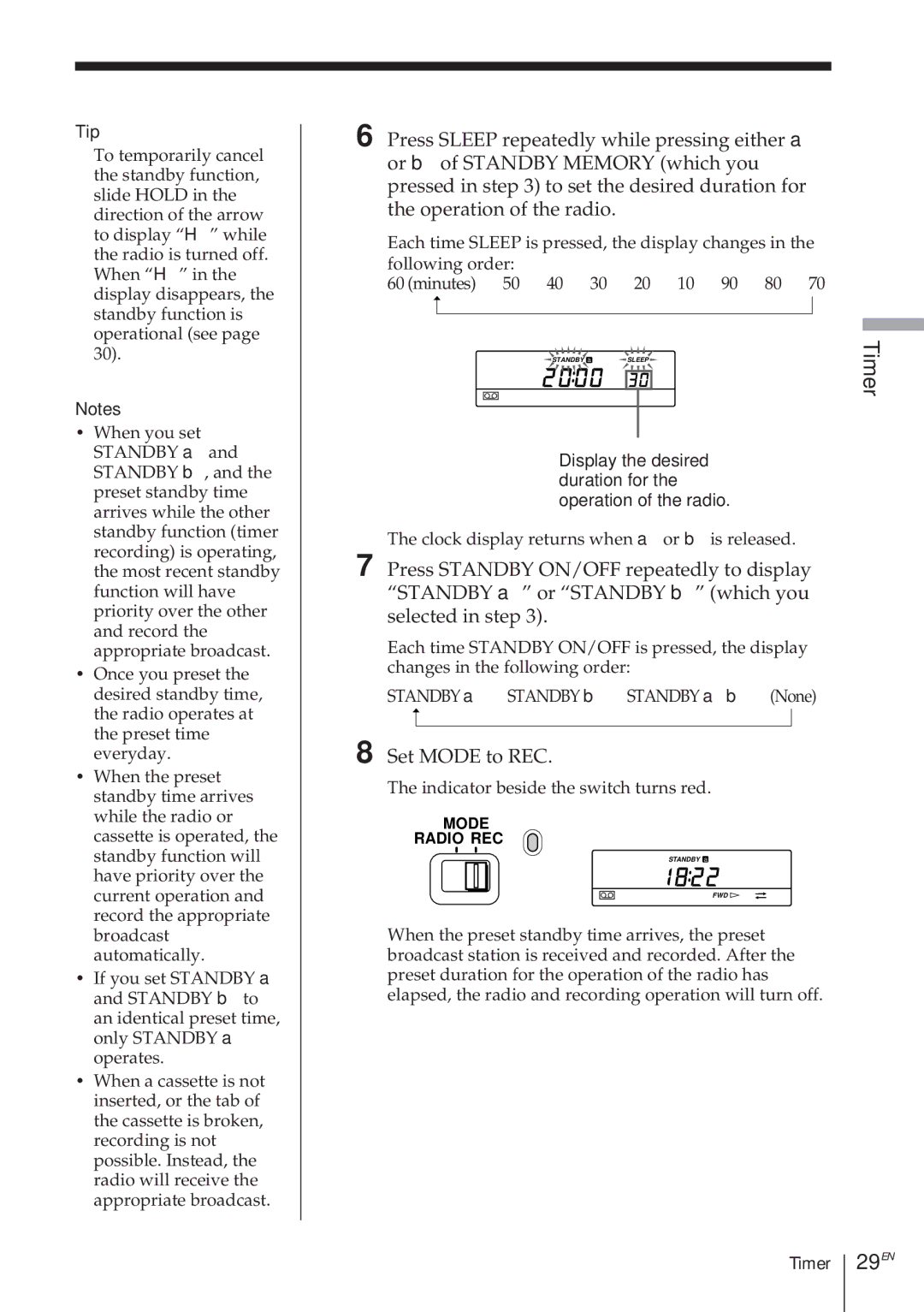 Sony ICF-SW1000TS operating instructions 29EN, Set Mode to REC 