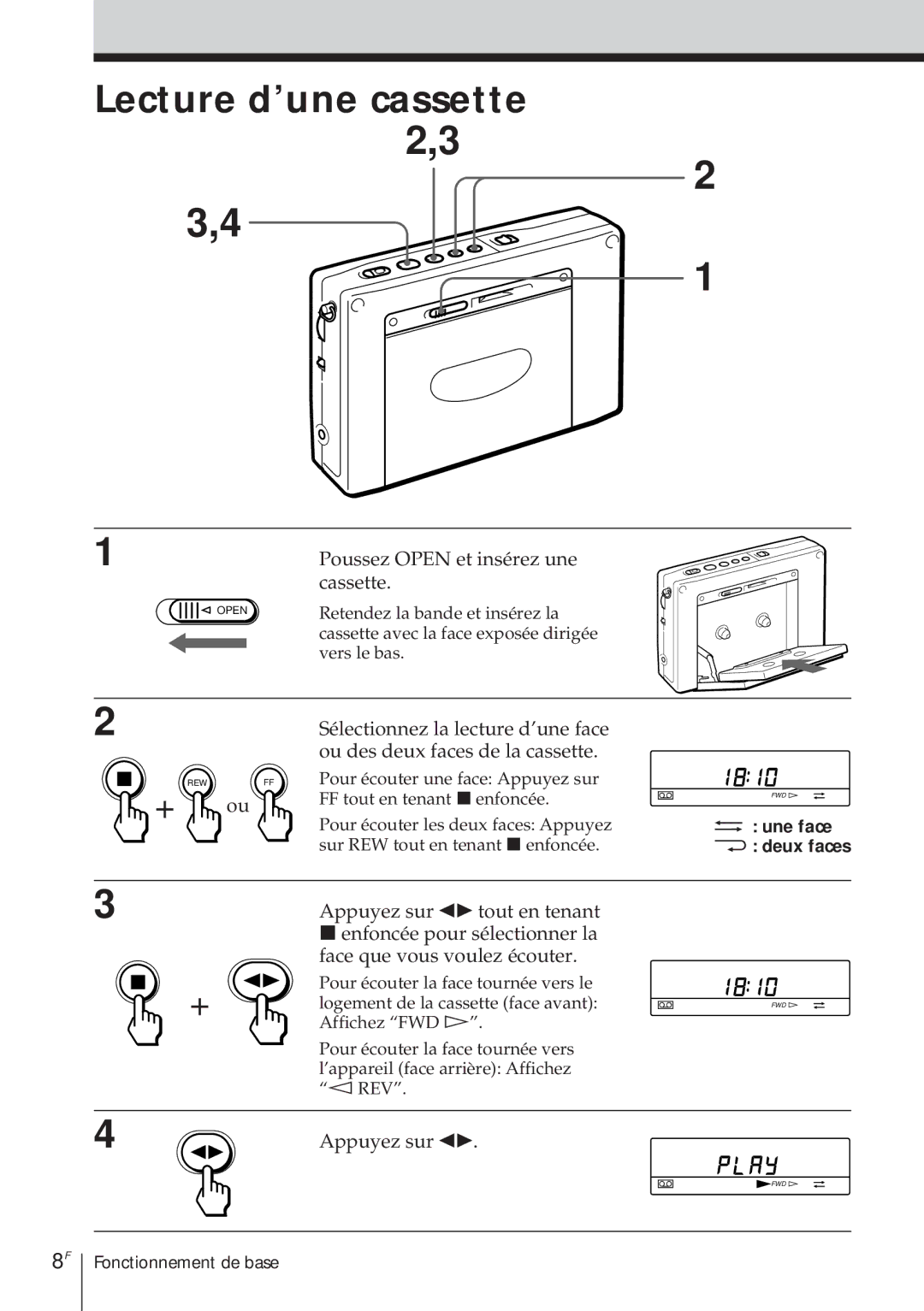 Sony ICF-SW1000TS operating instructions Lecture d’une cassette 