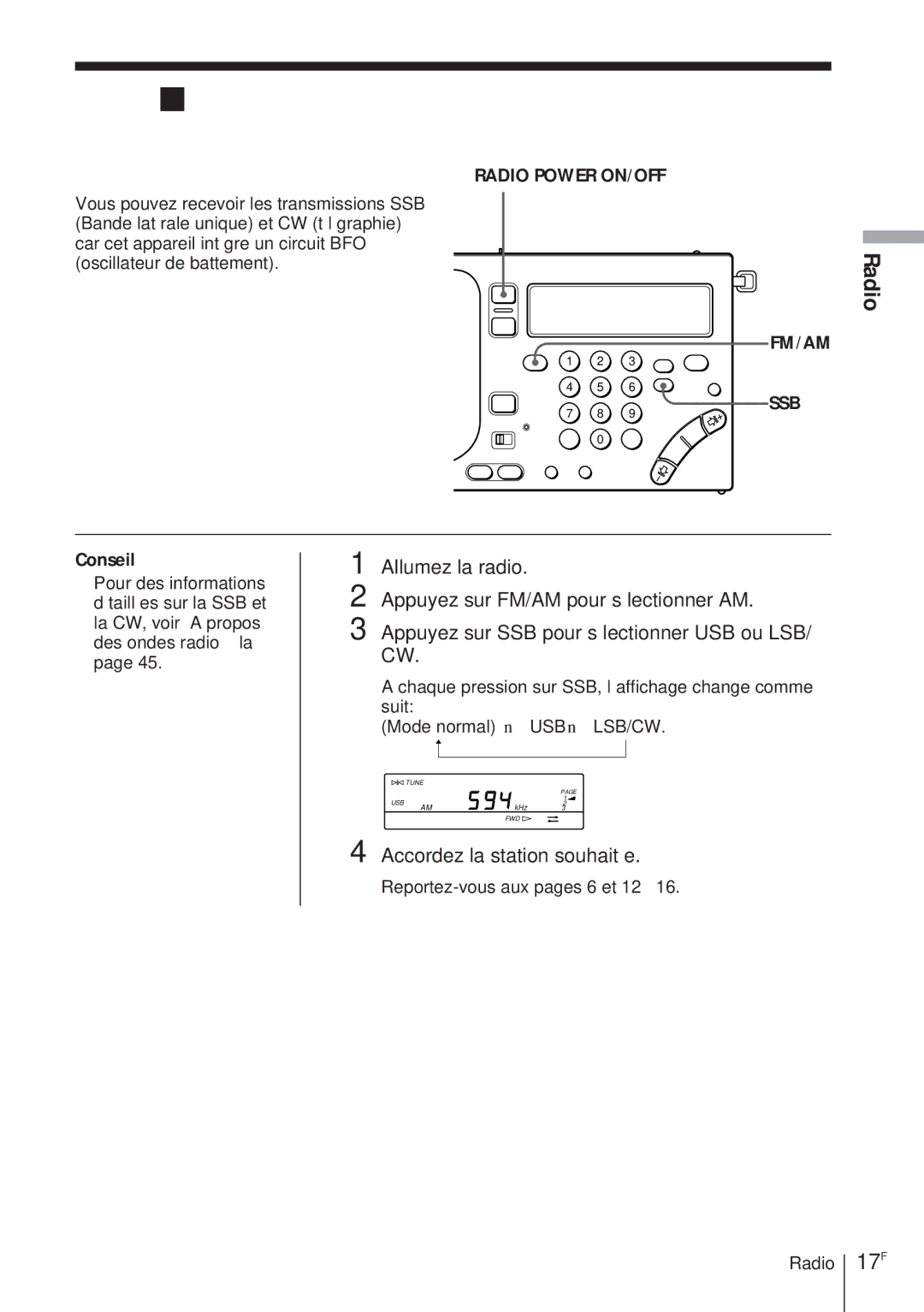 Sony ICF-SW1000TS operating instructions 17F, Accordez la station souhaitée 