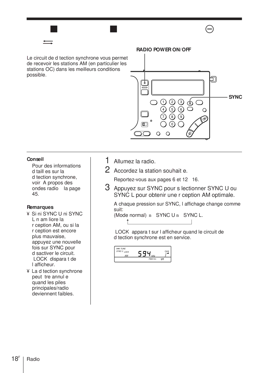 Sony ICF-SW1000TS operating instructions Réception optimale d’émissions AM, Détection synchrone, 18F 