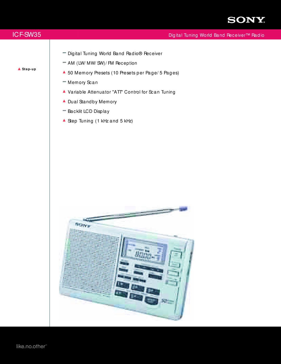 Sony ICF-SW35 manual Digital Tuning World Band Receiver Radio 