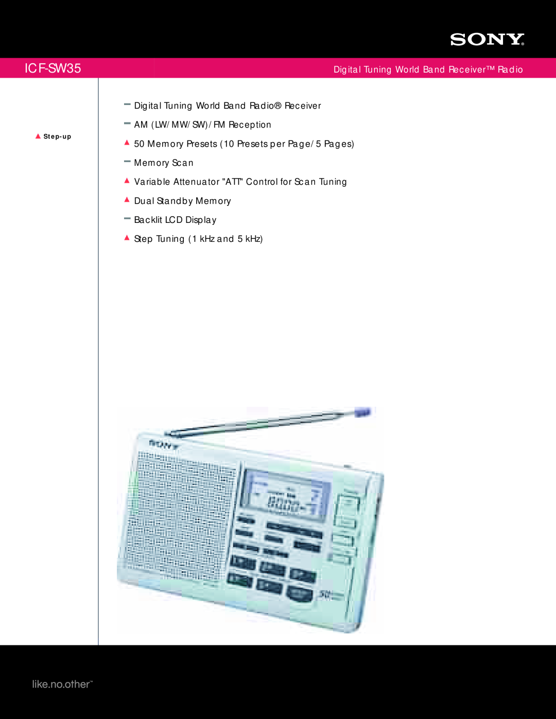 Sony ICF-SW35 manual Digital Tuning World Band Receiver Radio, Digital Tuning World Band Radio Receiver, Memory Scan 