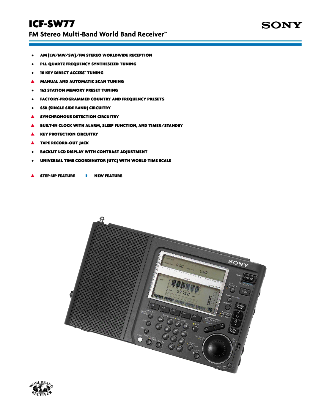 Sony ICF-SW77 manual FM Stereo Multi-Band World Band Receiver 