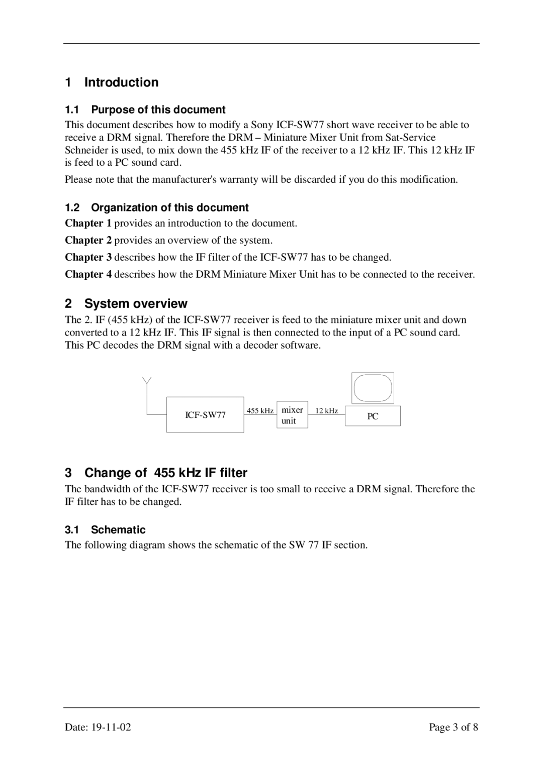 Sony ICF-SW77 manual Introduction, System overview, Change of 455 kHz if filter 