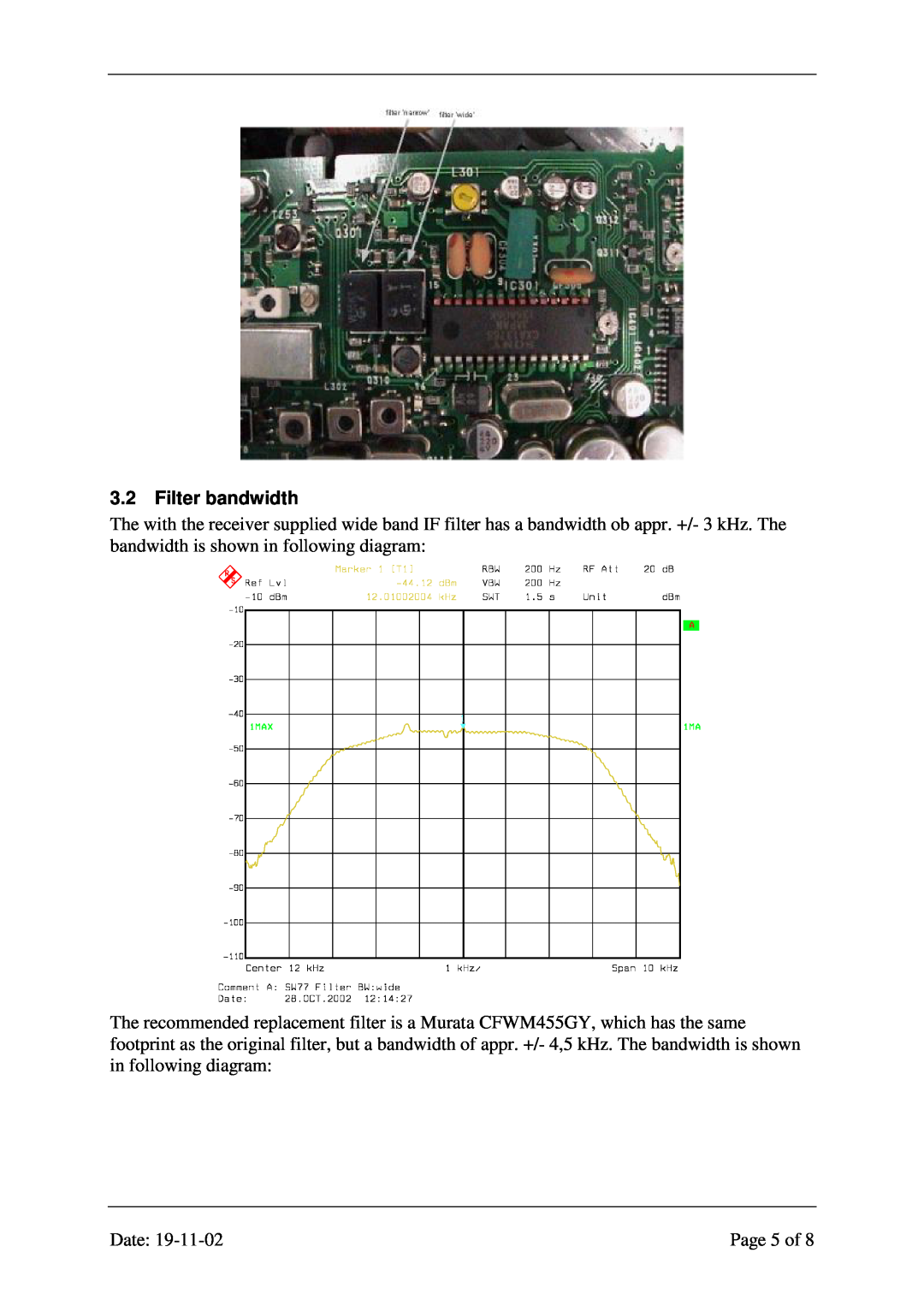 Sony ICF-SW77 manual 3.2Filter bandwidth, Date, Page 5 of 