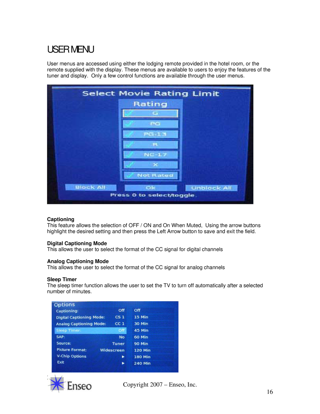 Sony ICS-SP30 manual User Menu, Sleep Timer 