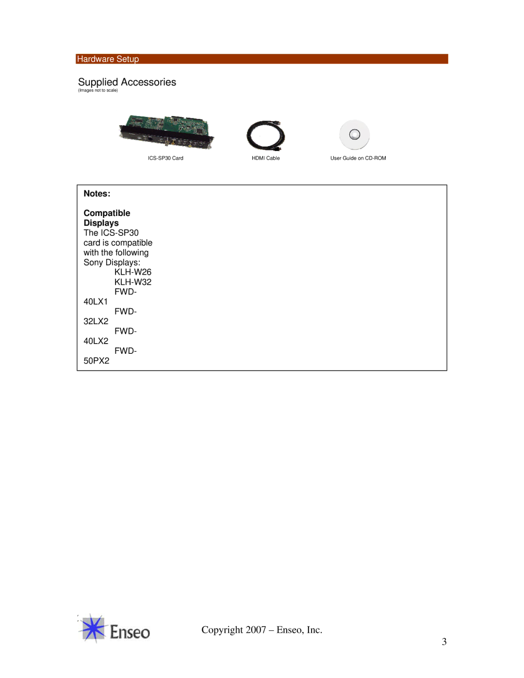 Sony ICS-SP30 manual Supplied Accessories, Hardware Setup 