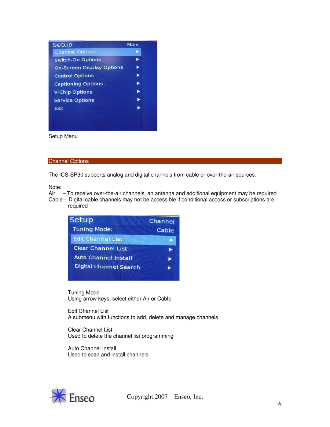 Sony ICS-SP30 manual Channel Options 