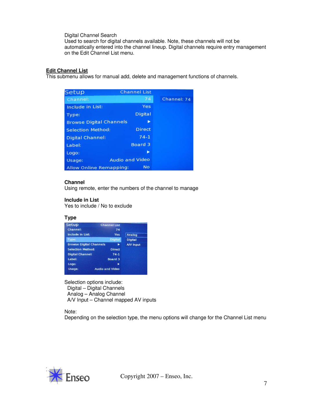 Sony ICS-SP30 manual Edit Channel List, Include in List, Type 