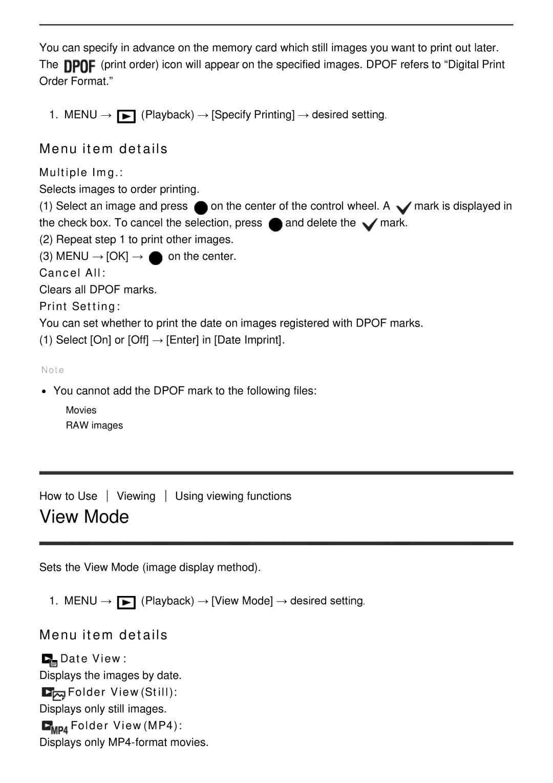 Sony ILCE-5000 manual View Mode 