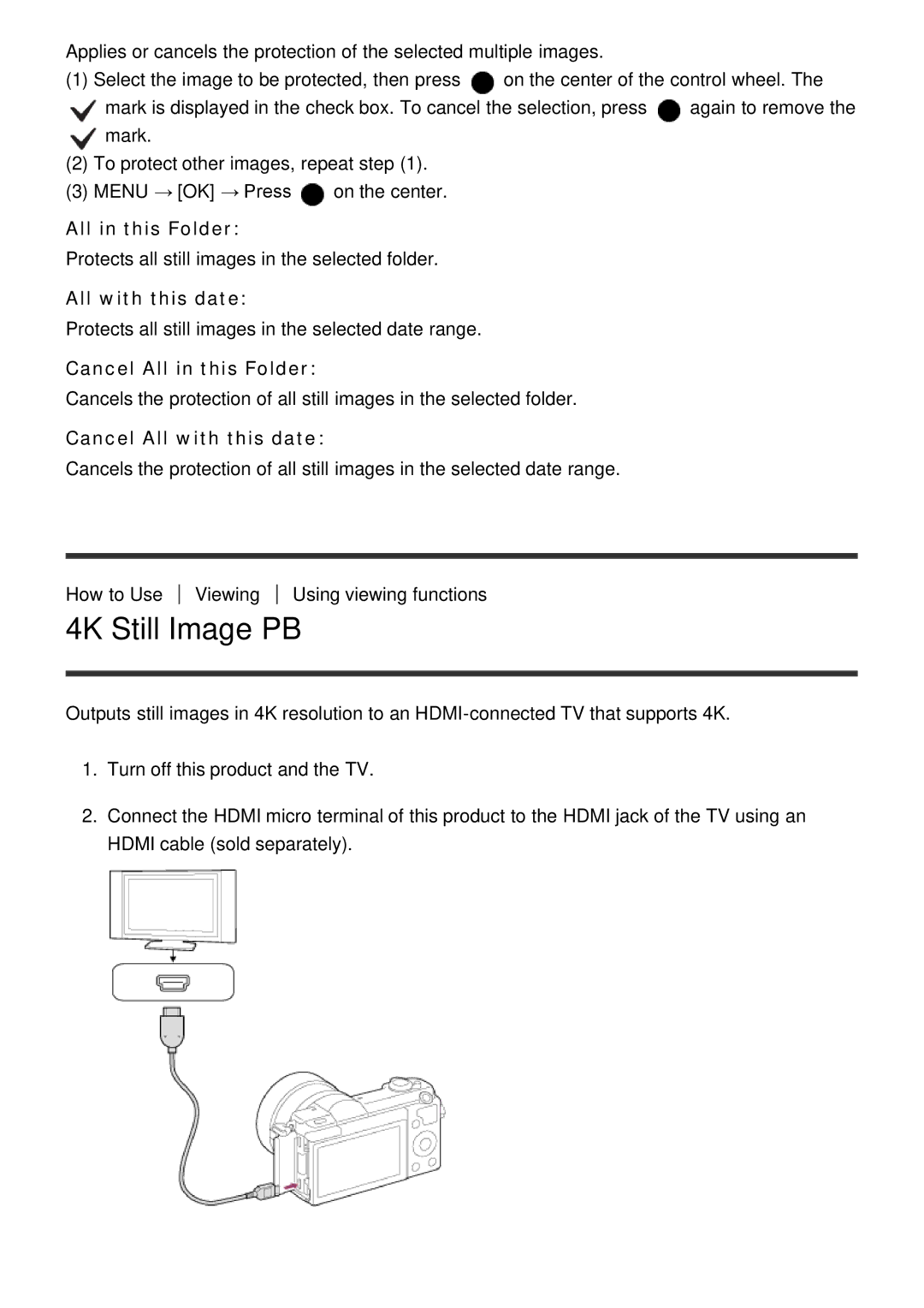 Sony ILCE-5000 manual 4K Still Image PB, Cancel All in this Folder, Cancel All with this date 