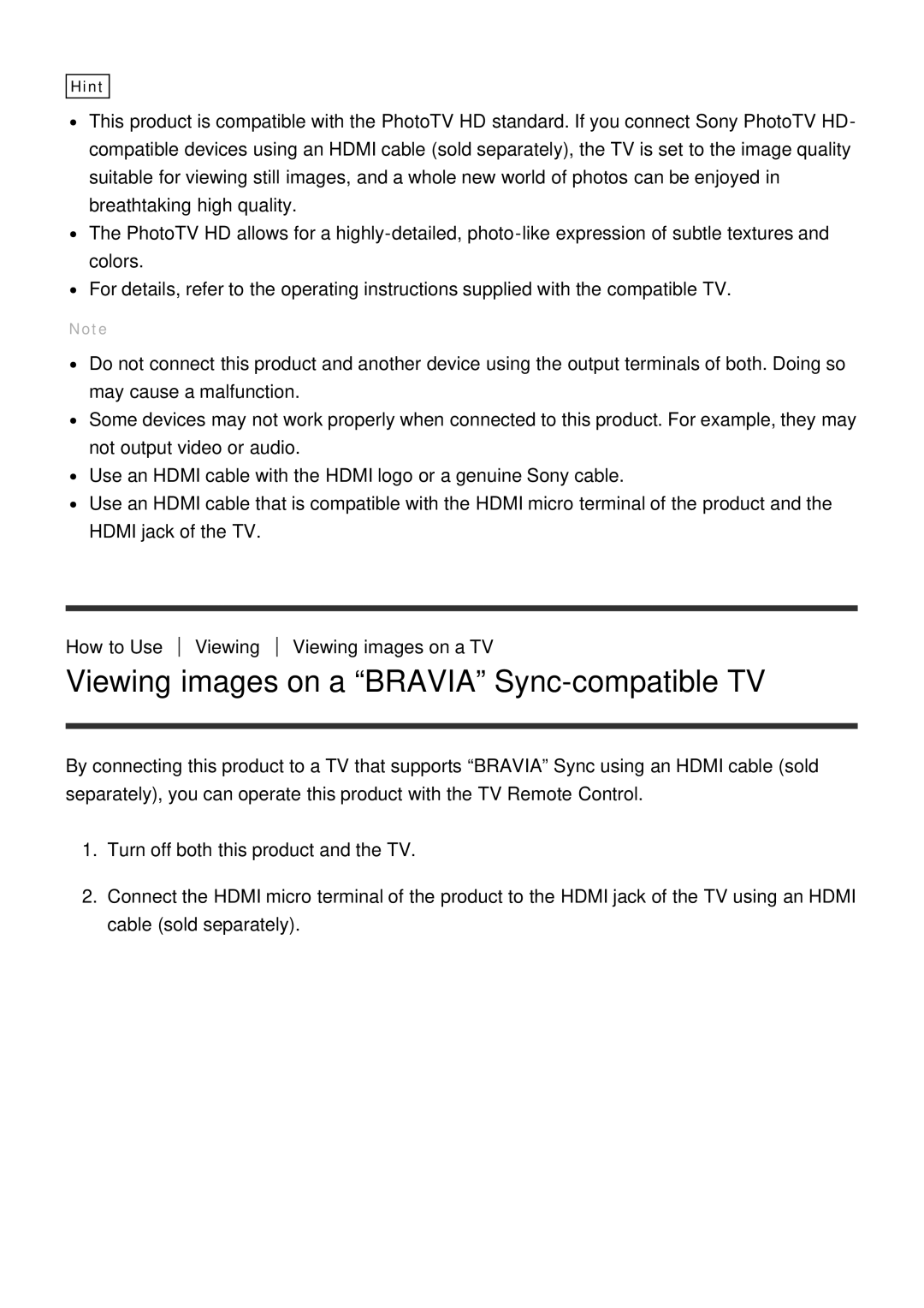 Sony ILCE-5000 manual Viewing images on a Bravia Sync-compatible TV 