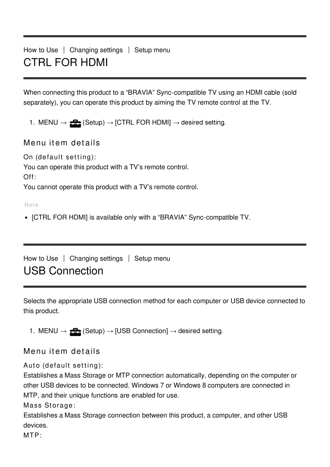 Sony ILCE-5000 manual USB Connection, Mass Storage 