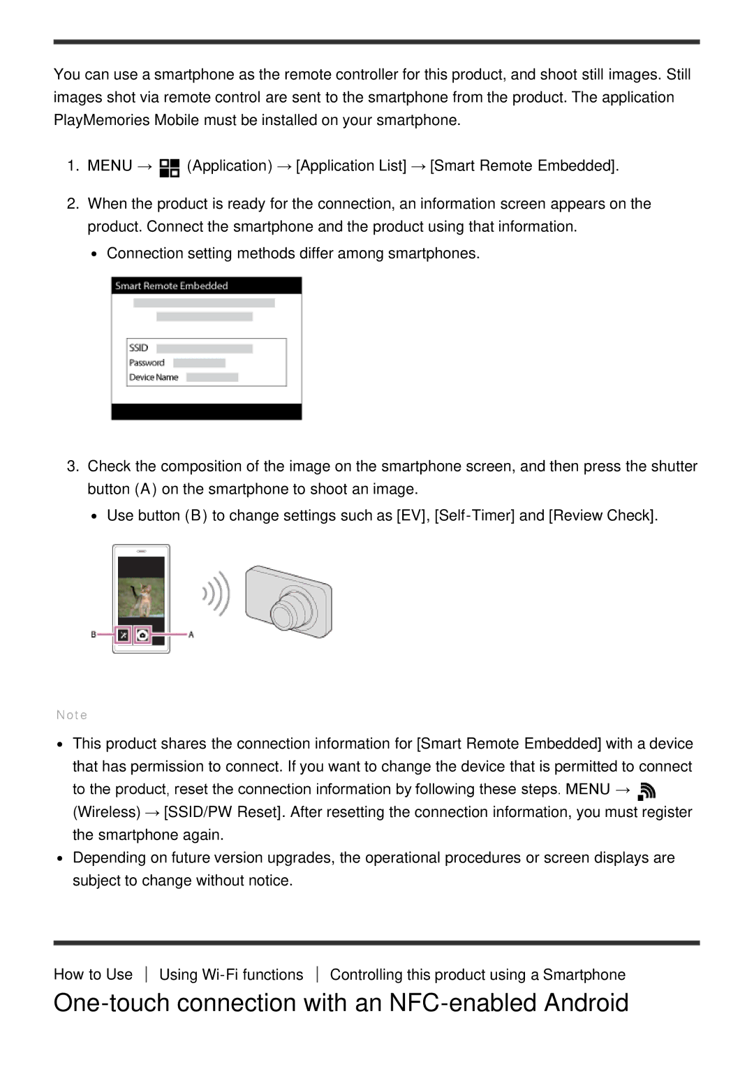 Sony ILCE-5000 manual One-touch connection with an NFC-enabled Android 