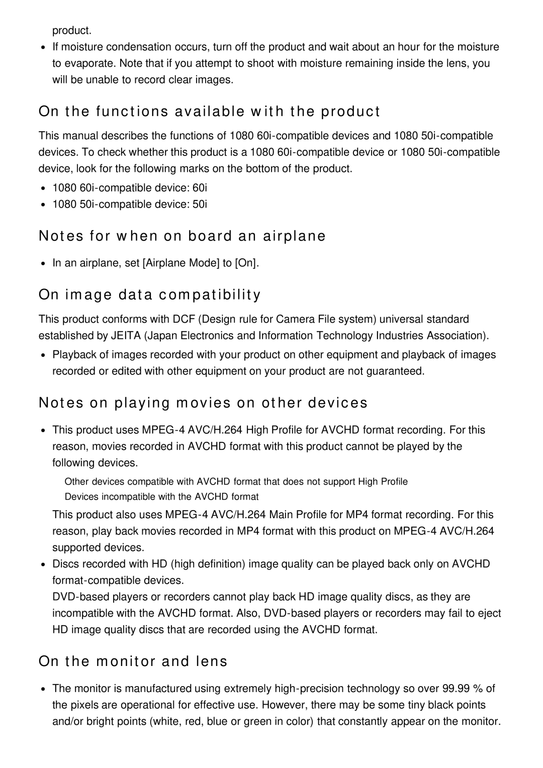 Sony ILCE-5000 manual On the functions available with the product, On image data compatibility, On the monitor and lens 