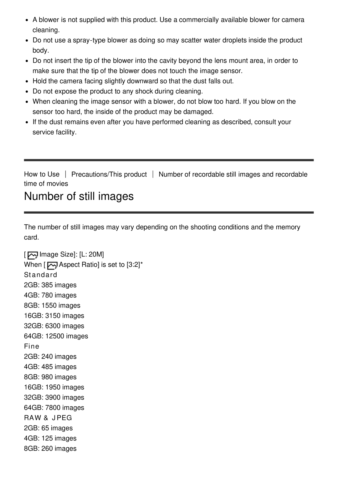 Sony ILCE-5000 manual Number of still images 