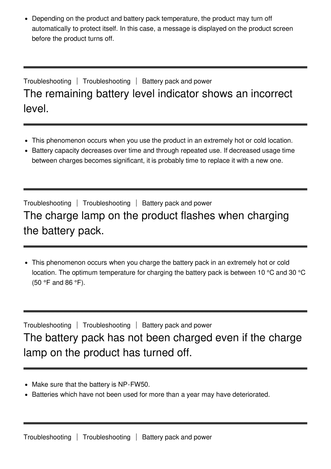 Sony ILCE-5000 manual Remaining battery level indicator shows an incorrect level 