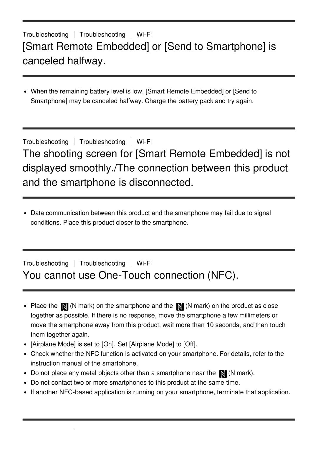 Sony ILCE-5000 manual You cannot use One-Touch connection NFC 