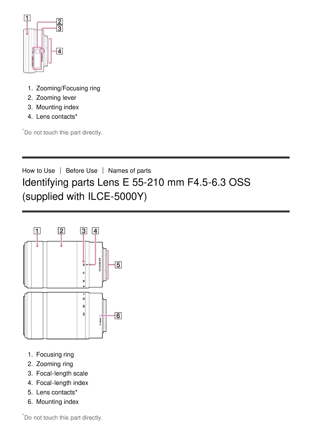 Sony ILCE-5000 manual How to Use Before Use Names of parts 